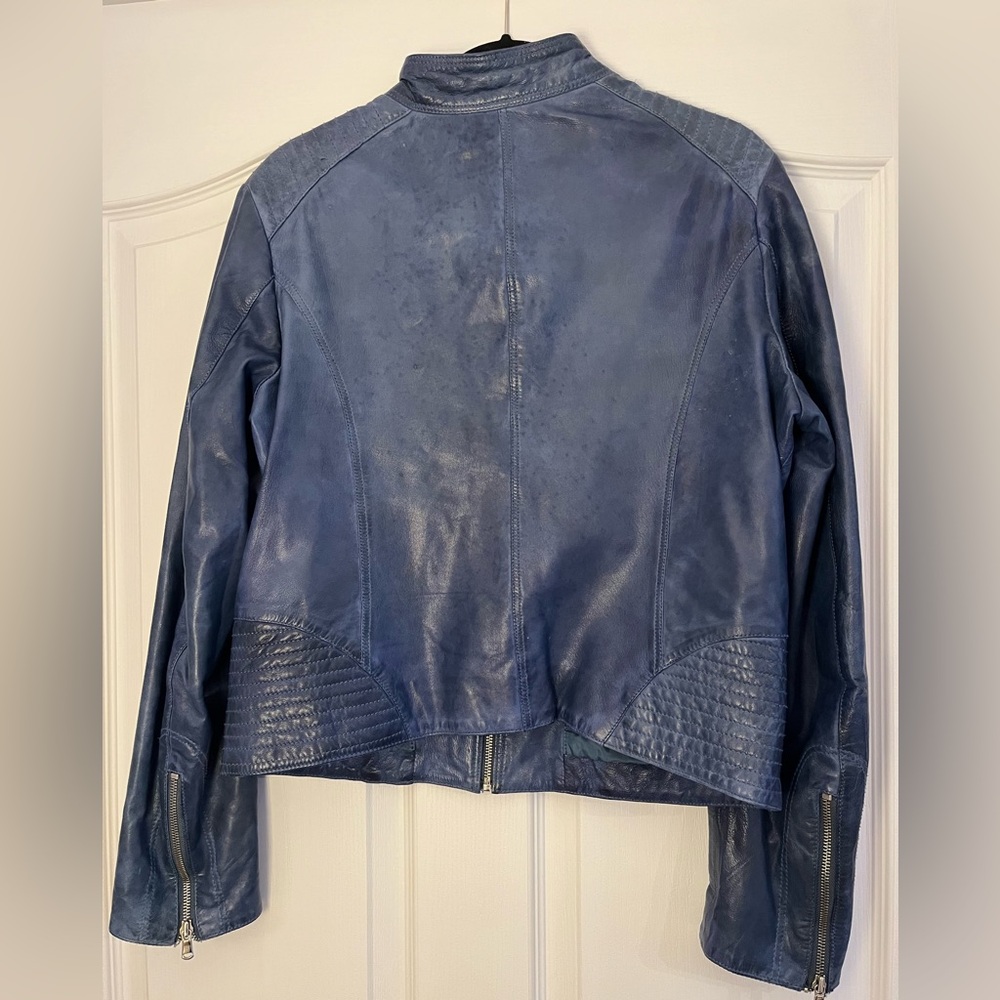 Leather BOD & Christensen Quilted Moto Jacket in Blue - Picture 3 of 9